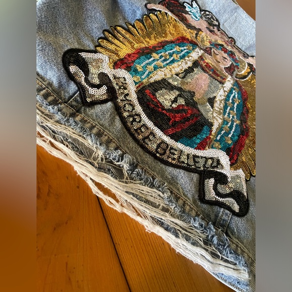 BLANK NYC Custom Sequin Madonna Fashion Large Appliqué Patch Denim Jacket Size M - Picture 6 of 13